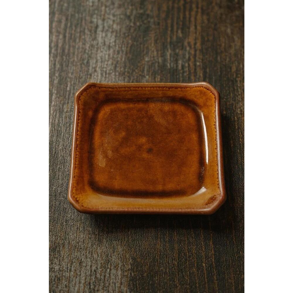 Studio Pottery USA 1970s Amber Glazed Stoneware Trivet, 4.75 in